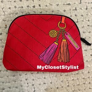 ESTEE LAUDER MakeUp Trompe l'oeil Gold Pink Orange Tassel large Red Cosmetic Bag